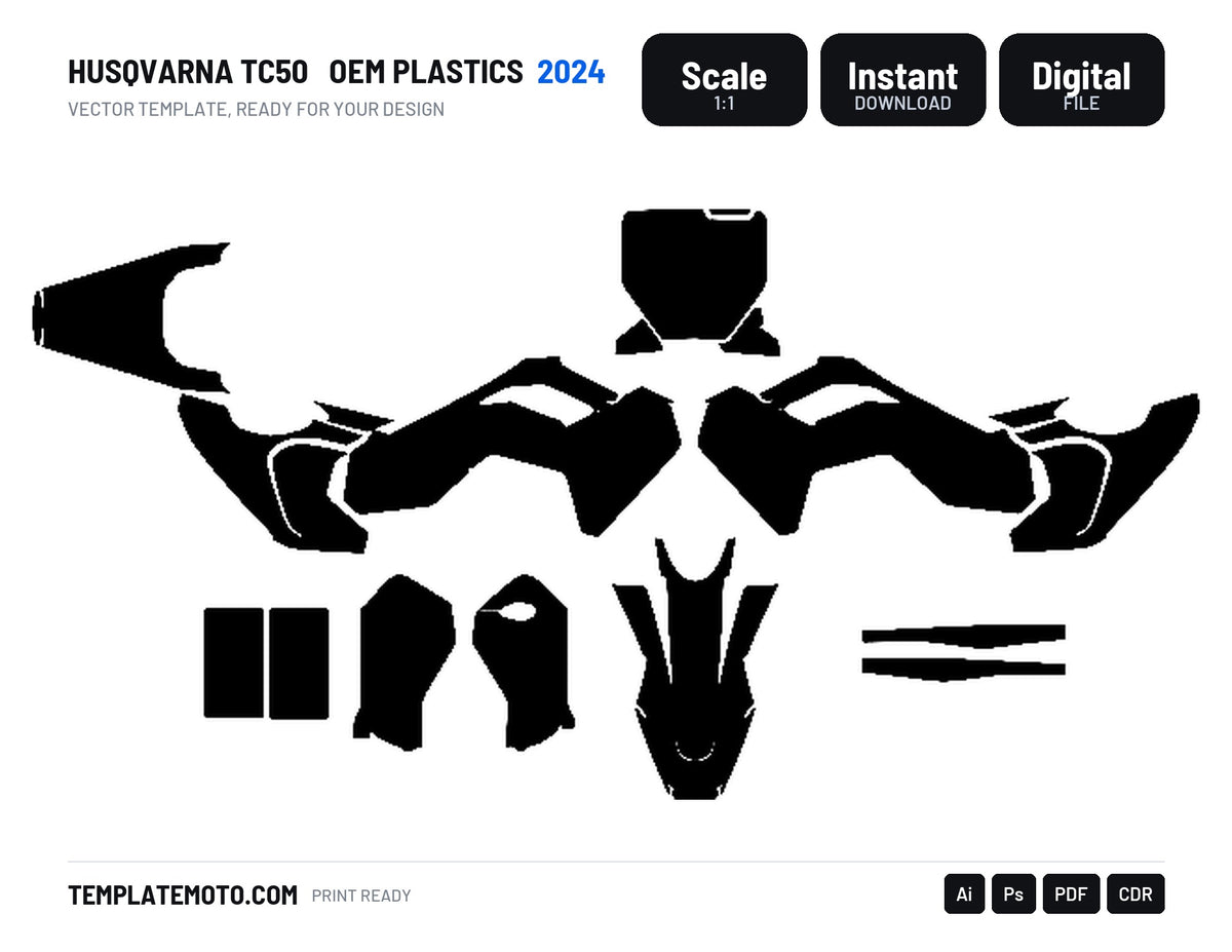 HUSQVARNA TC50 2024 OEM PLASTICS Graphics Template Vector, scale 1:1 vector file
