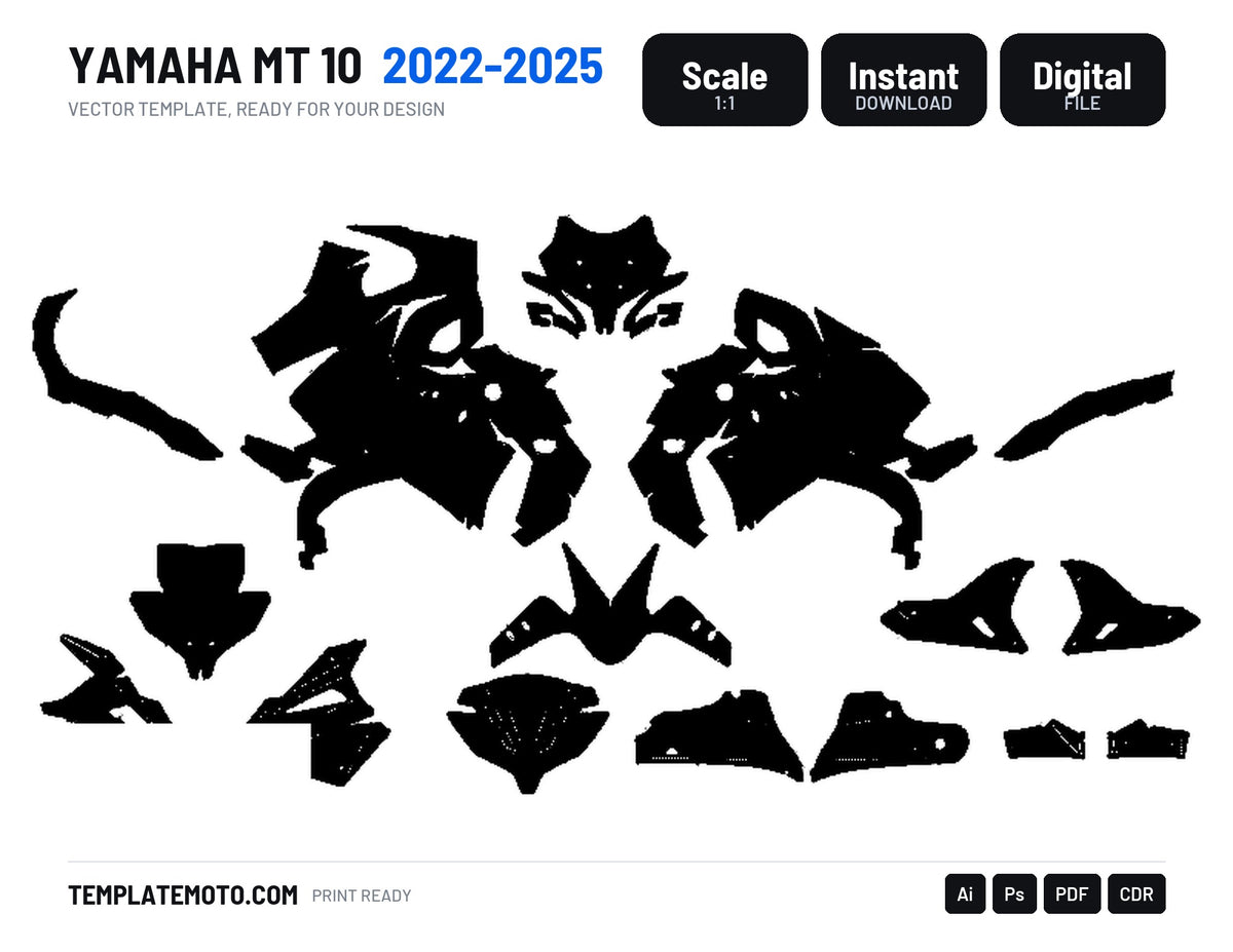 YAMAHA MT 10 2022-2025 Graphics Template Vector, scale 1:1 vector file