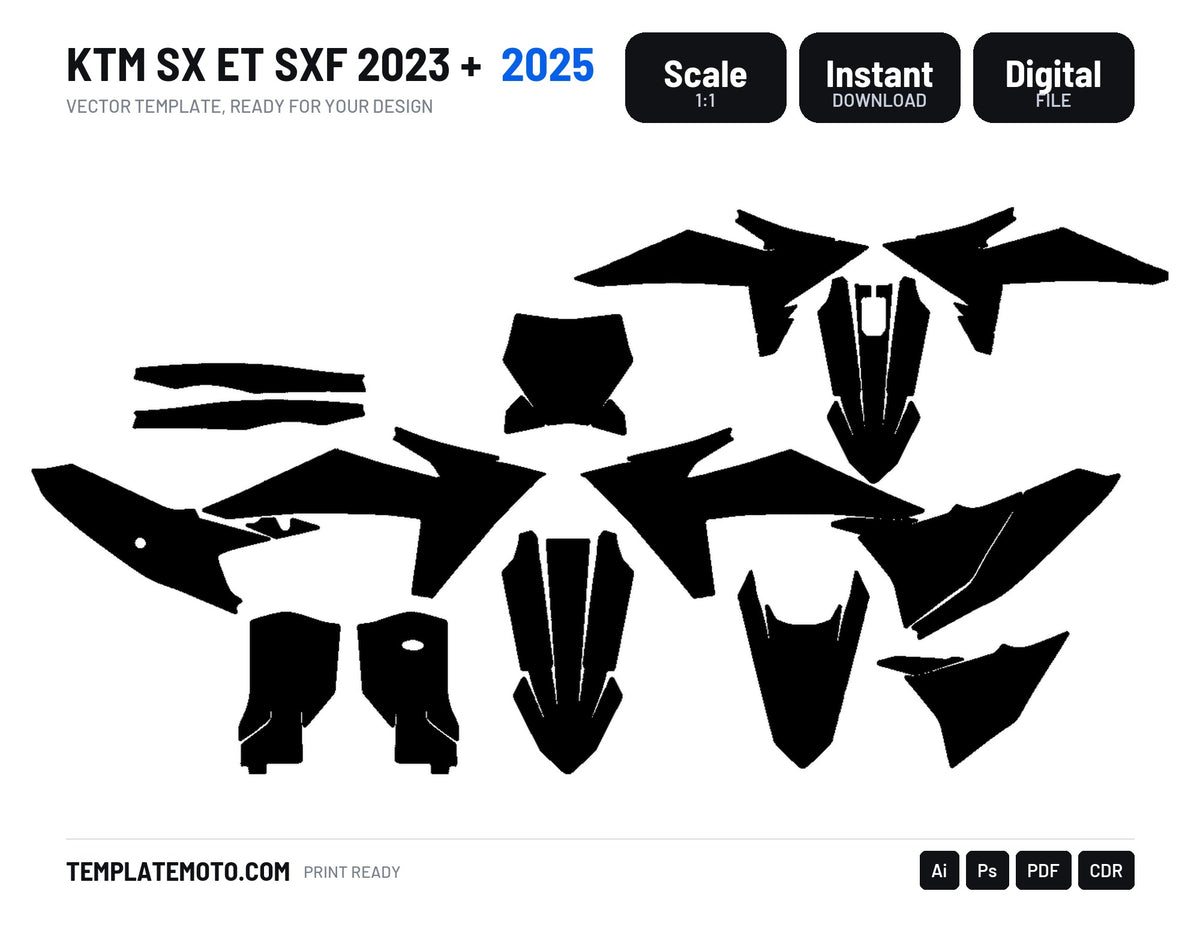 KTM SX ET SXF 2023 + 2025 Graphics Template Vector, scale 1:1 vector file