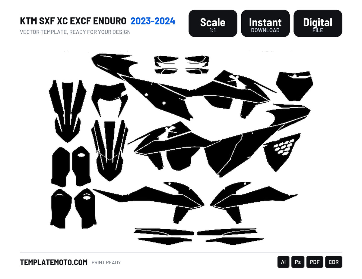 KTM SXF XC EXCF ENDURO 2023 2024 Graphics Template Vector, scale 1:1 vector file