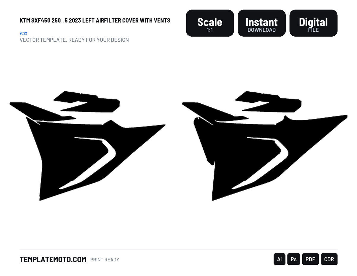 KTM SXF450 250 2022.5 2023 LEFT AIRFILTER COVER WITH VENTS Graphics Template Vector, scale 1:1 vector file