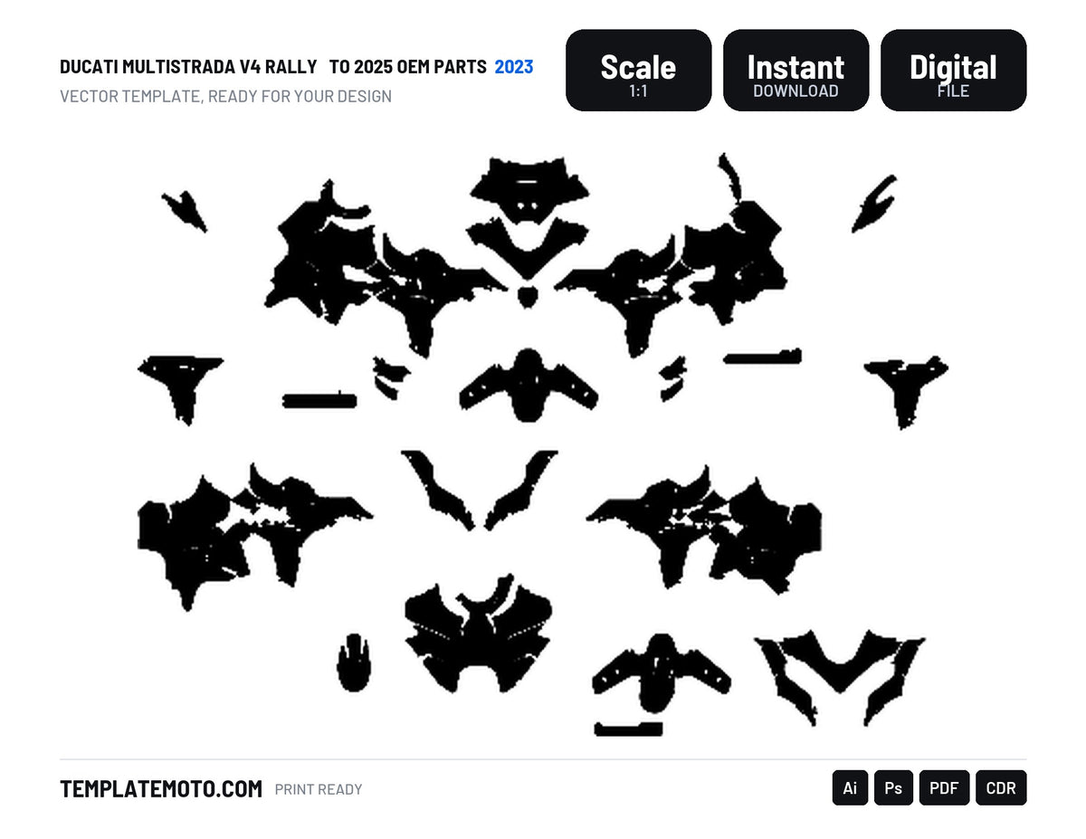 DUCATI MULTISTRADA V4 RALLY 2023 TO 2025 OEM PARTS Graphics Template Vector, scale 1:1 vector file
