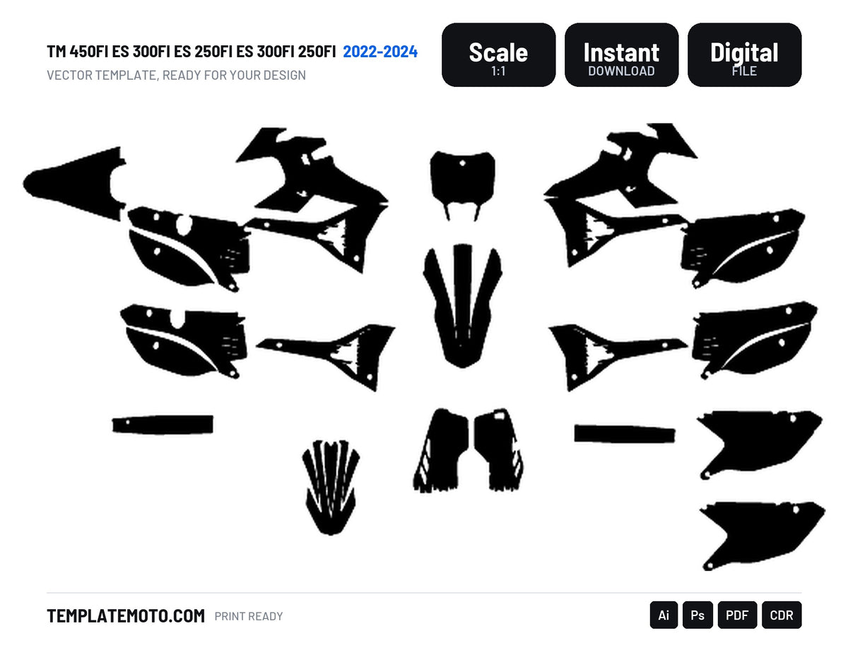 TM 450FI ES 300FI ES 250FI ES 300FI 250FI 2022 2023 2024 Graphics Template Vector, scale 1:1 vector file