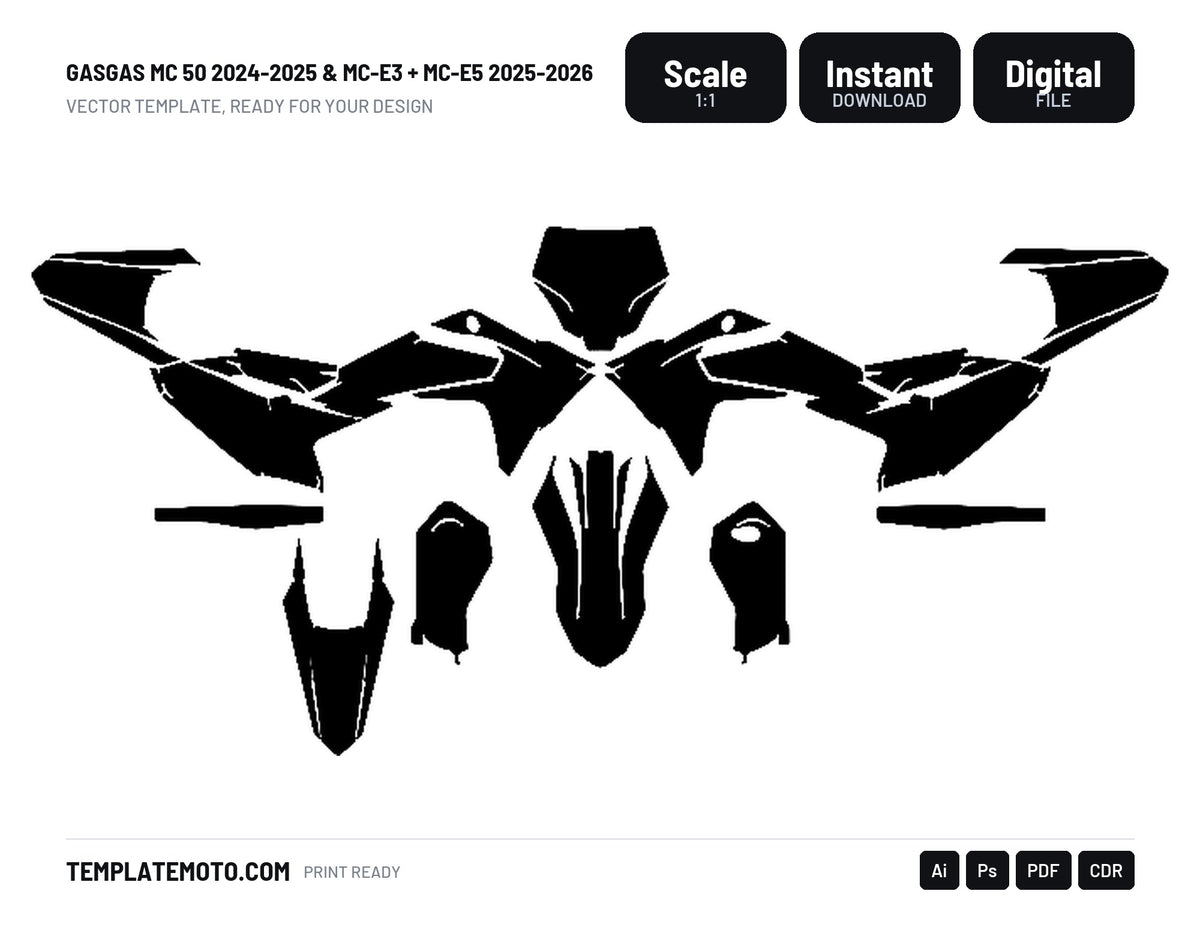 GASGAS MC 50 2024-2025 & MC-E3 + MC-E5 2025-2026 Graphics Template Vector, scale 1:1 vector file