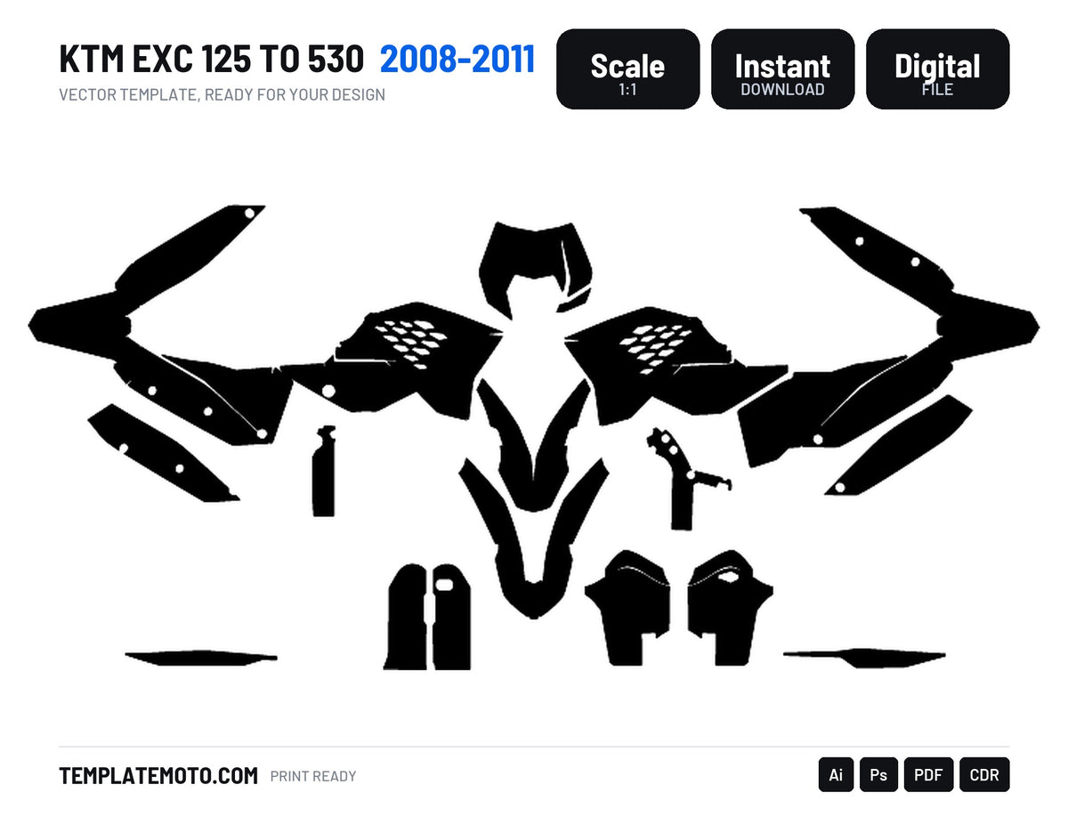 KTM EXC 125 TO 530 2008 2009 2010 2011 Graphics Template Vector, scale 1:1 vector file