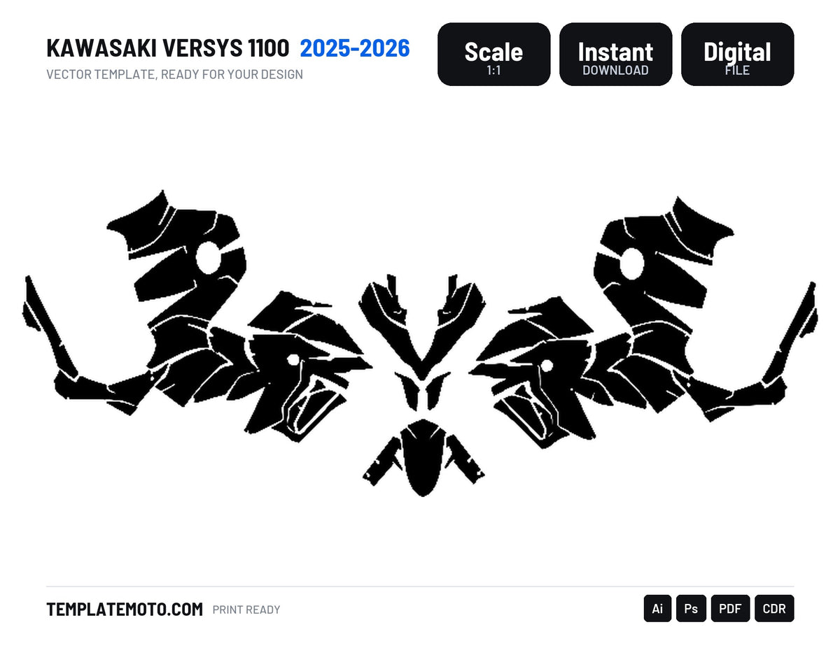 KAWASAKI VERSYS 1100 2025 2026 Graphics Template Vector, scale 1:1 vector file