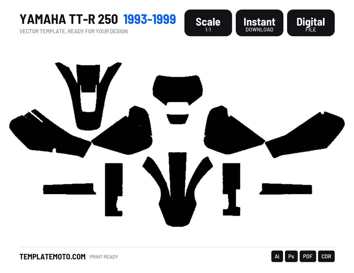 YAMAHA TT-R 250 1993-1999 Graphics Template Vector, scale 1:1 vector file