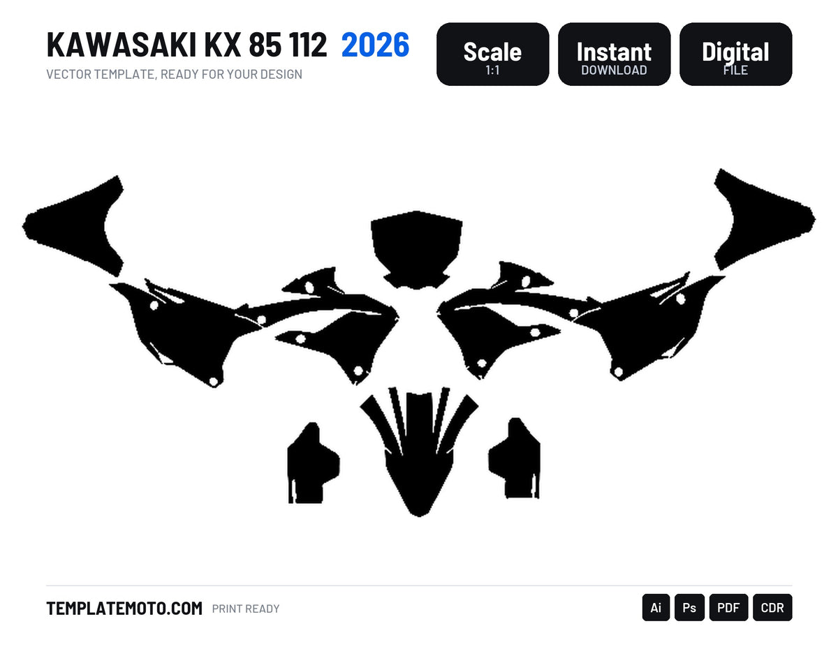 KAWASAKI KX 85 112 2026 Graphics Template Vector, scale 1:1 vector file