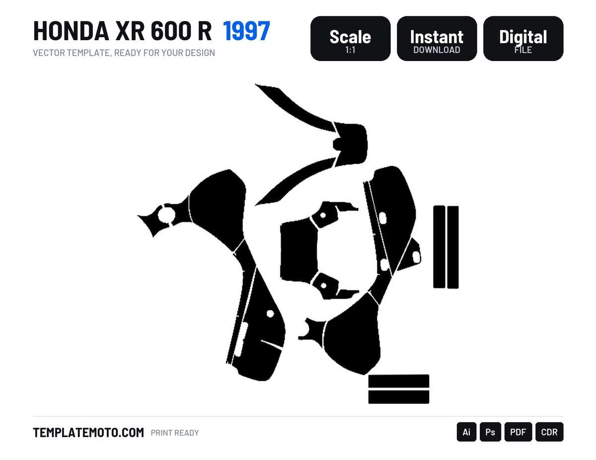 HONDA XR 600 R 1997 Graphics Template Vector, scale 1:1 vector file