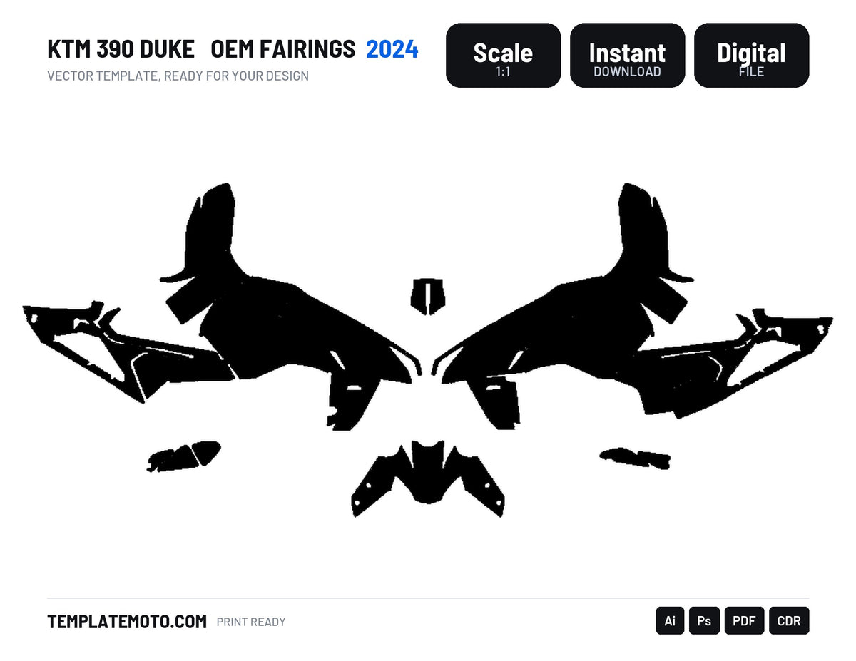 KTM 390 DUKE 2024 OEM FAIRINGS Graphics Template Vector, scale 1:1 vector file