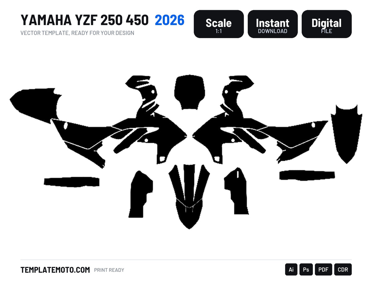 YAMAHA YZF 250 450 2026 Graphics Template Vector, scale 1:1 vector file