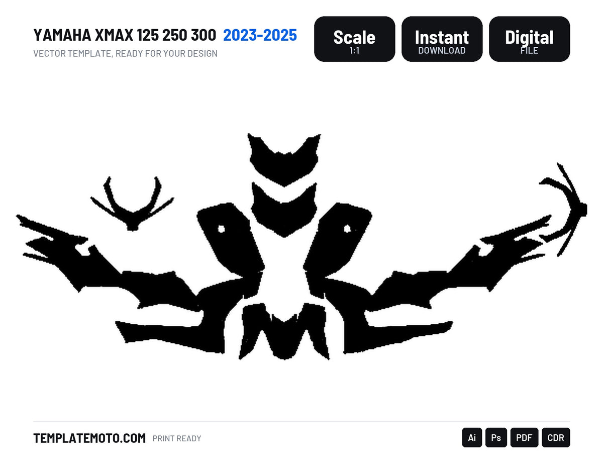YAMAHA XMAX 125 250 300 2023-2025 Graphics Template Vector, scale 1:1 vector file