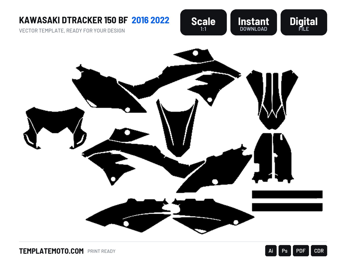KAWASAKI DTRACKER 150 BF 2016 2022 Graphics Template Vector, scale 1:1 vector file