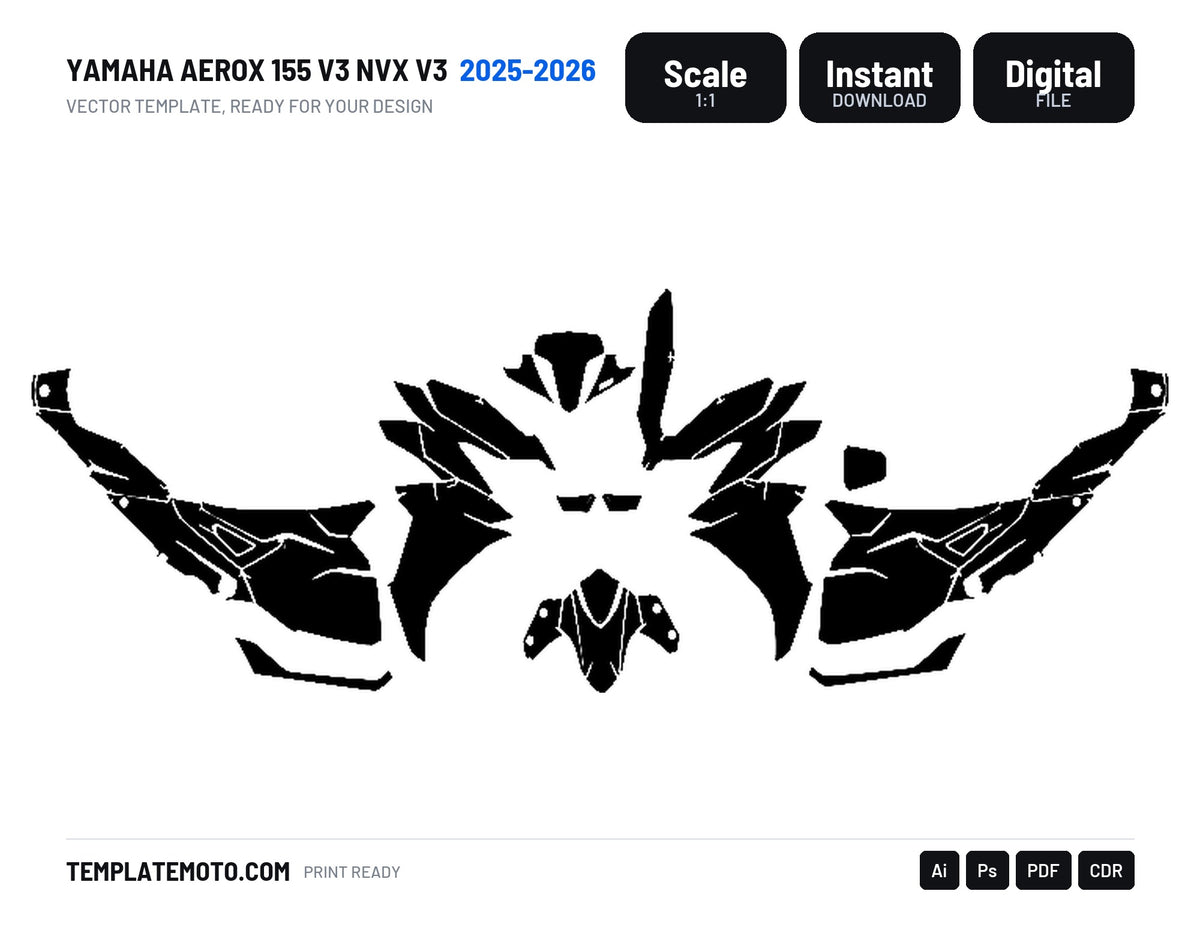 YAMAHA AEROX 155 V3 NVX V3 2025 2026 Graphics Template Vector, scale 1:1 vector file