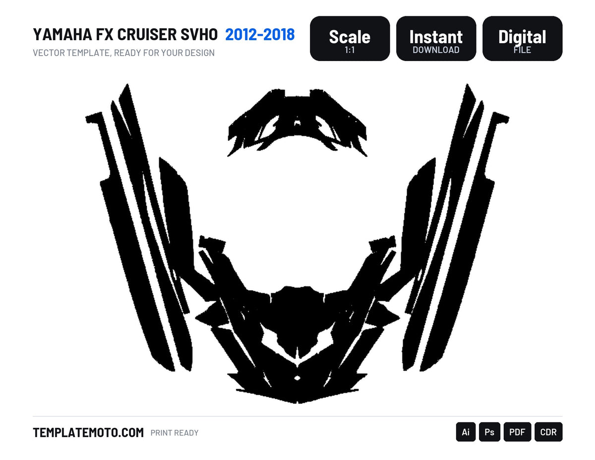 YAMAHA FX CRUISER SVHO 2012-2018 Graphics Template Vector, scale 1:1 vector file