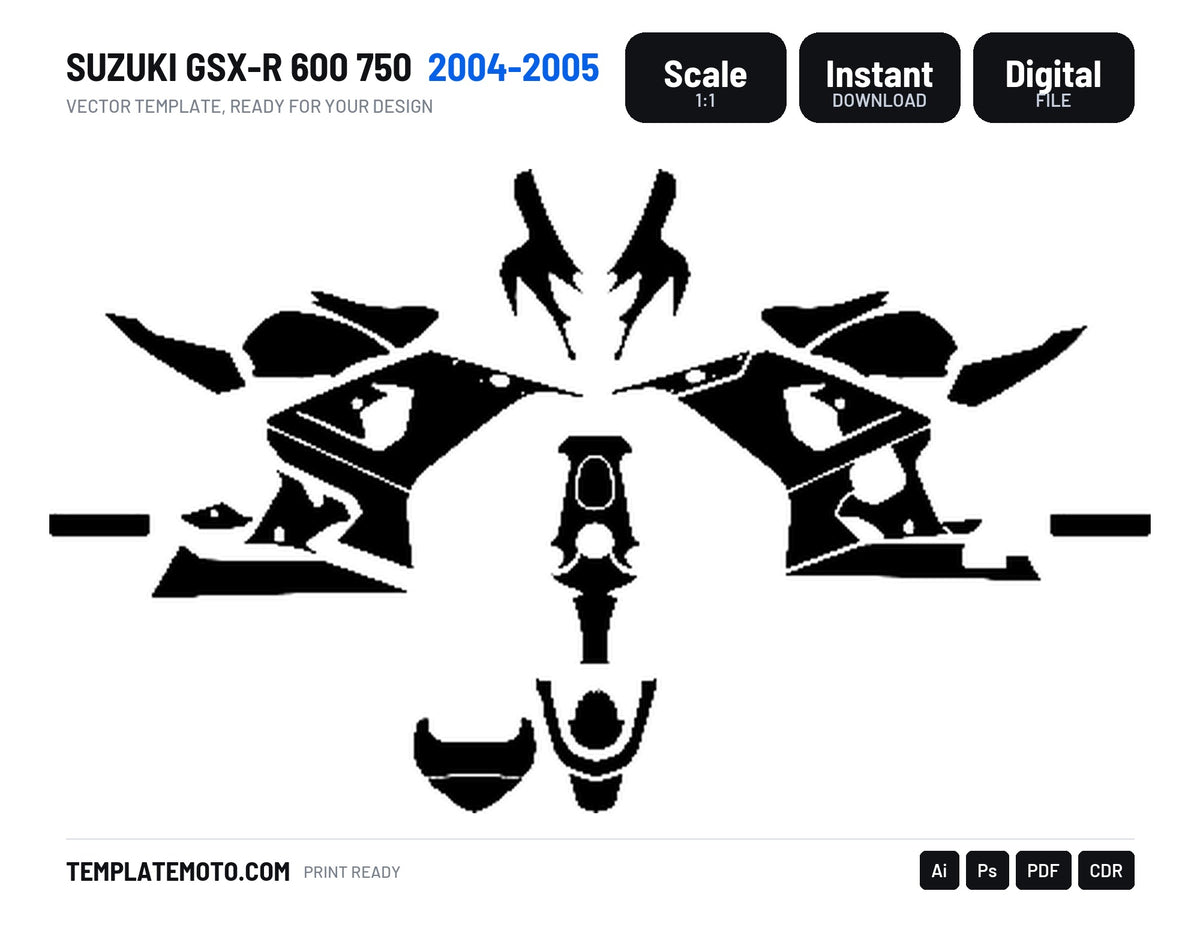 SUZUKI GSX-R 600 750 2004-2005 Graphics Template Vector, scale 1:1 vector file