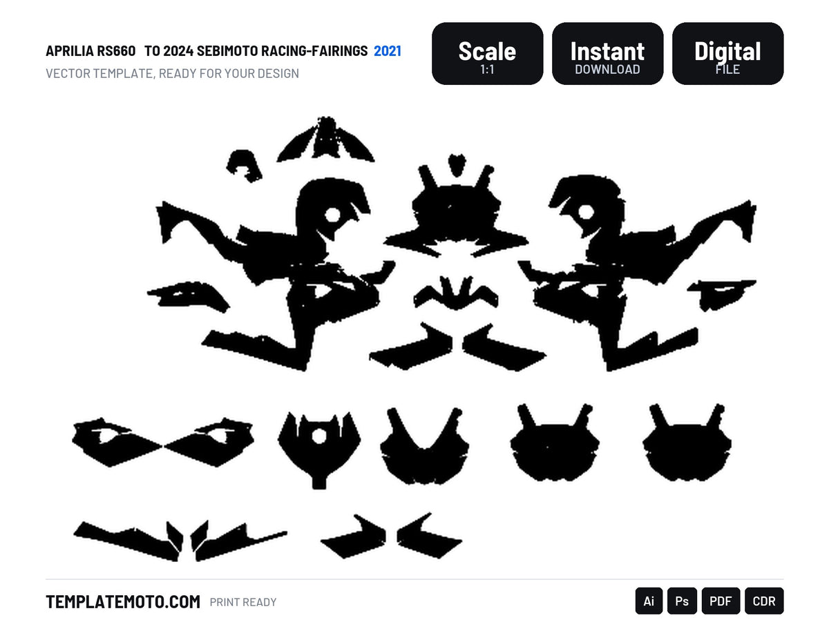 APRILIA RS660 2021 TO 2024 SEBIMOTO RACING-FAIRINGS Graphics Template Vector, scale 1:1 vector file