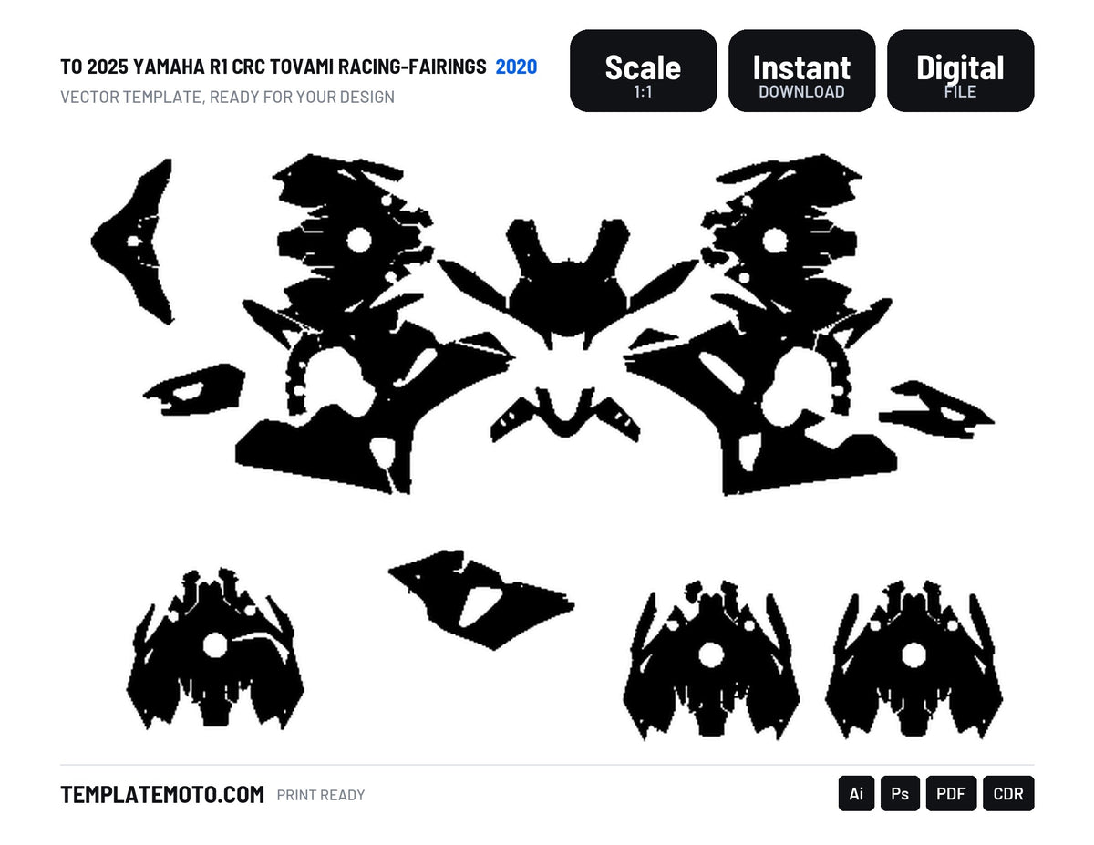 TO 2025 YAMAHA R1 CRC TOVAMI RACING-FAIRINGS 2020 Graphics Template Vector, scale 1:1 vector file