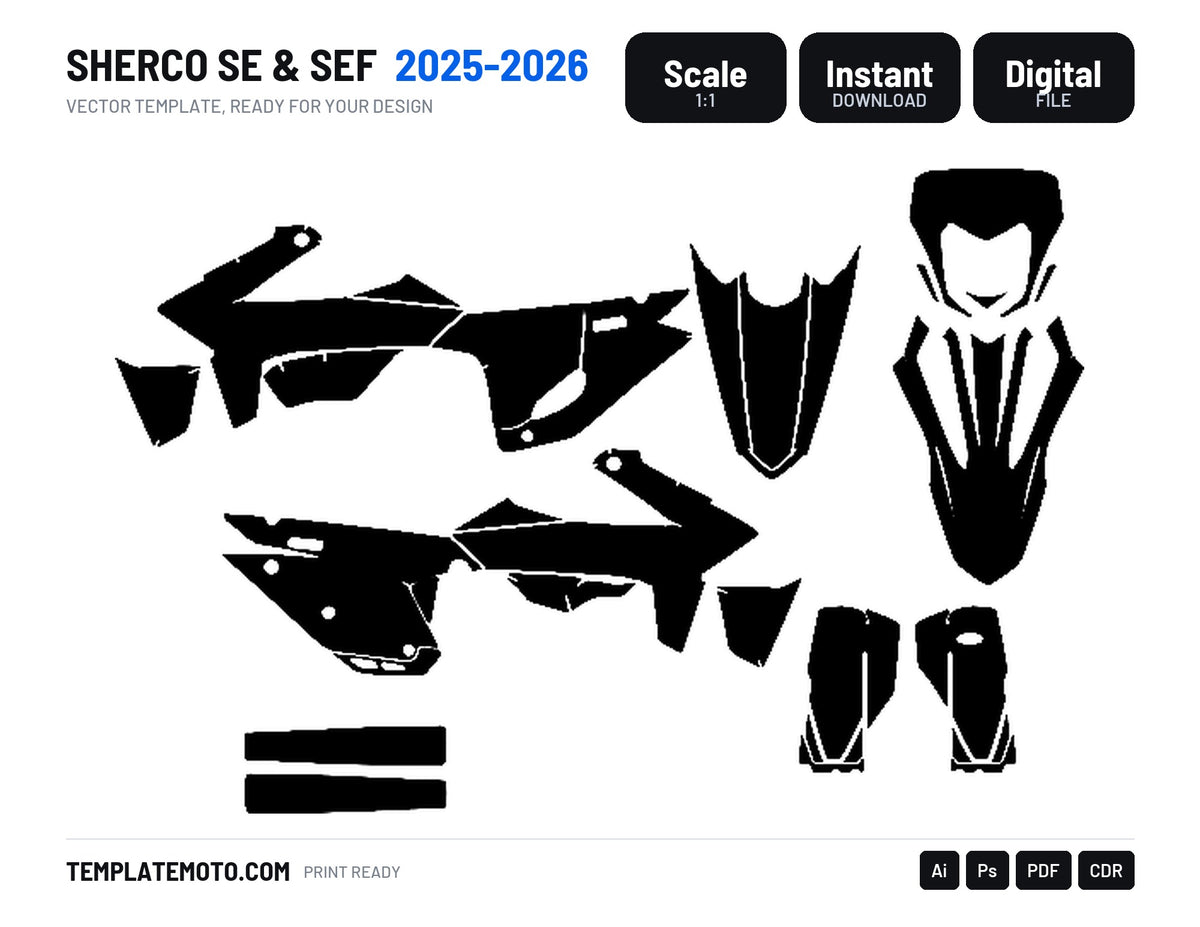 SHERCO SE & SEF 2025-2026 Graphics Template Vector, scale 1:1 vector file