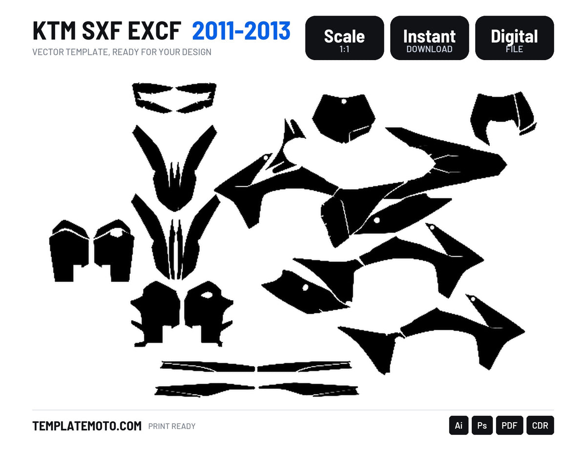 KTM SXF EXCF 2011-2013 Graphics Template Vector, scale 1:1 vector file