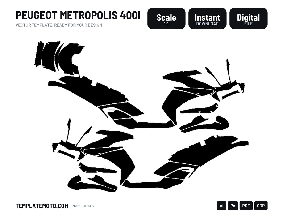PEUGEOT METROPOLIS 400I Graphics Template Vector, scale 1:1 vector file