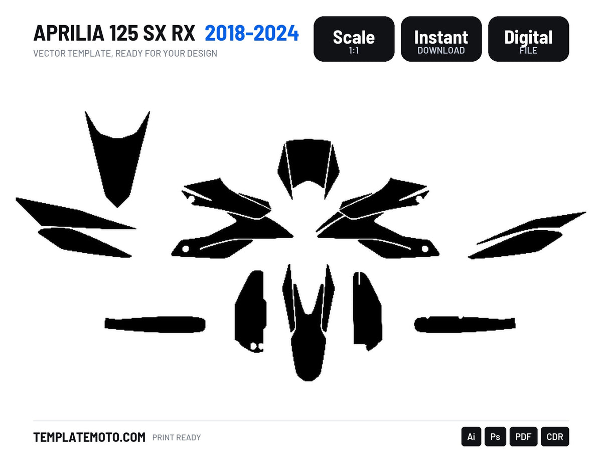 APRILIA 125 SX RX 2018-2024 Graphics Template Vector, scale 1:1 vector file