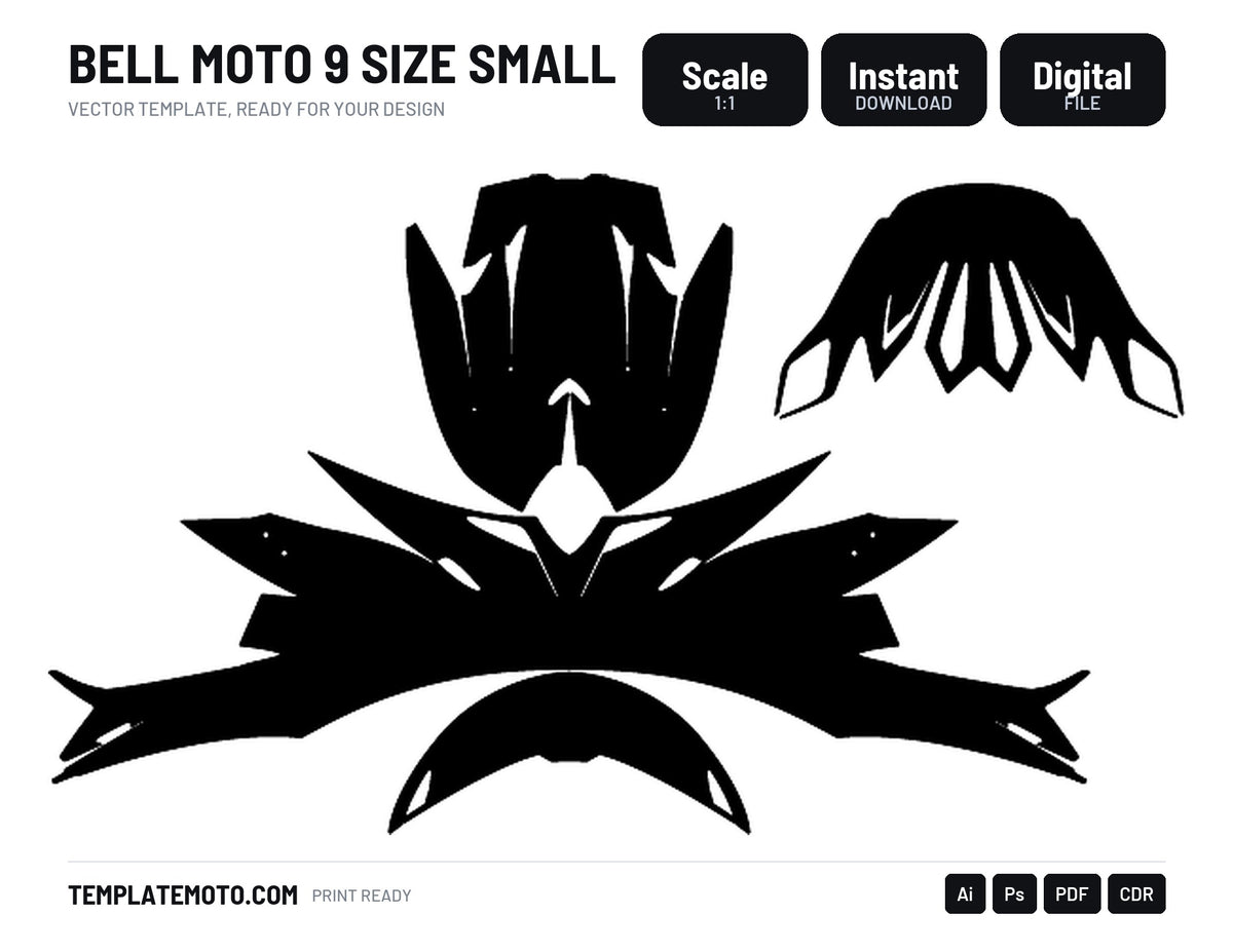 BELL MOTO 9 SIZE SMALL Graphics Template Vector, scale 1:1 vector file
