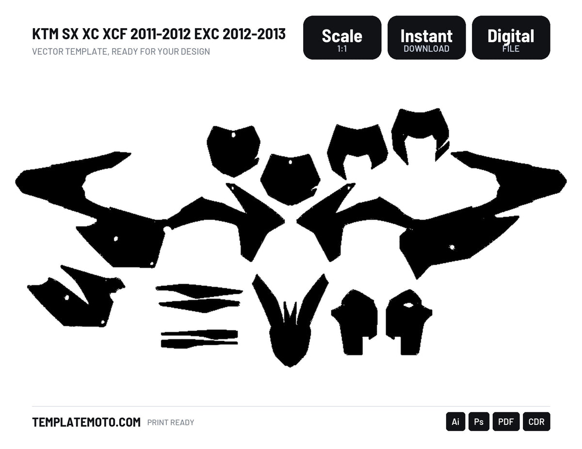 KTM SX XC XCF 2011-2012 EXC 2012-2013 Graphics Template Vector, scale 1:1 vector file