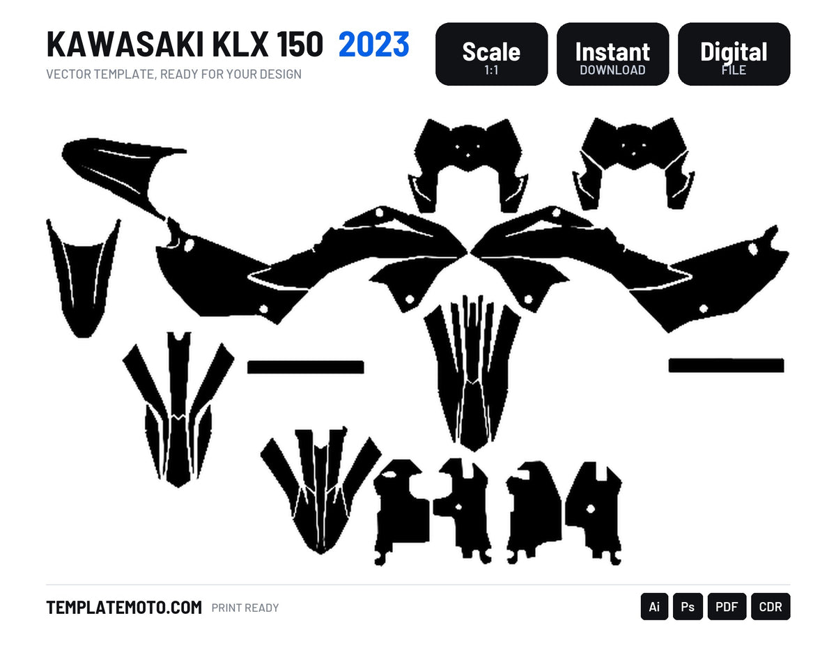 KAWASAKI KLX 150 2023 Graphics Template Vector, scale 1:1 vector file