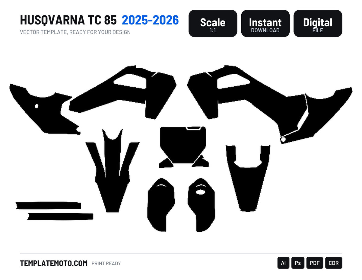 HUSQVARNA TC 85 2025-2026 Graphics Template Vector, scale 1:1 vector file