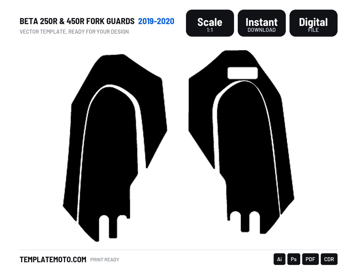 BETA 250R & 450R 2019 2020 FORK GUARDS Graphics Template Vector, scale 1:1 vector file