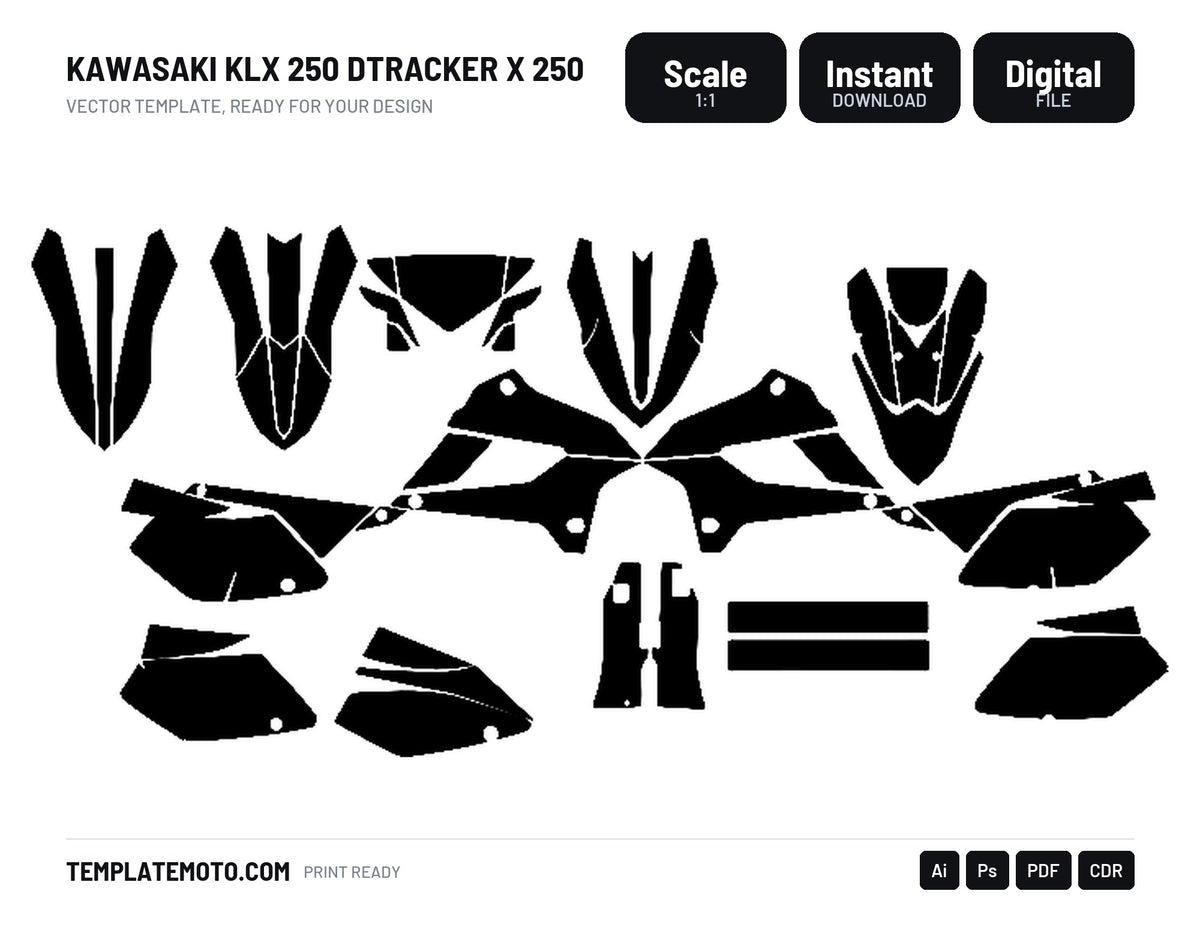KAWASAKI KLX 250 DTRACKER X 250 Graphics Template Vector, scale 1:1 vector file