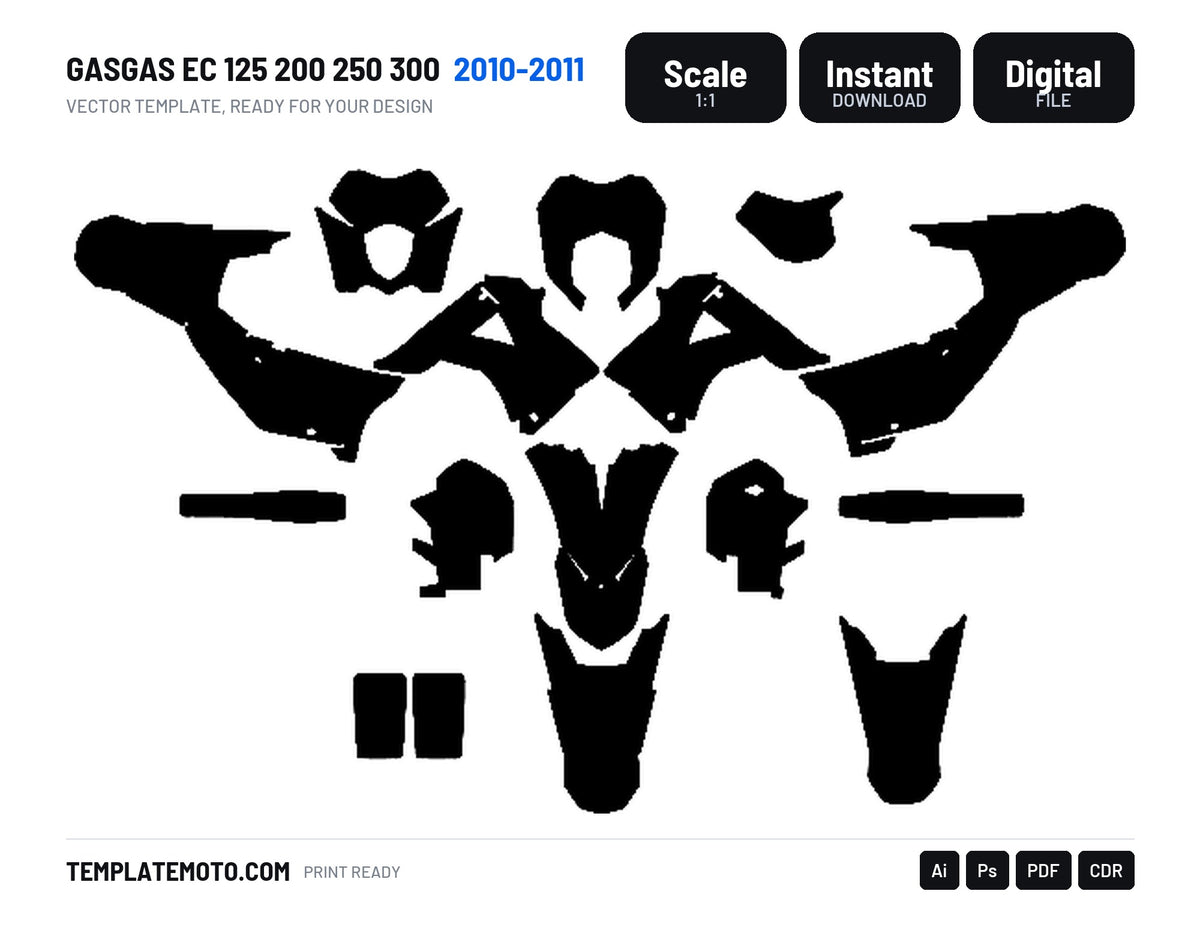 GASGAS EC 125 200 250 300 2010 2011 Graphics Template Vector, scale 1:1 vector file