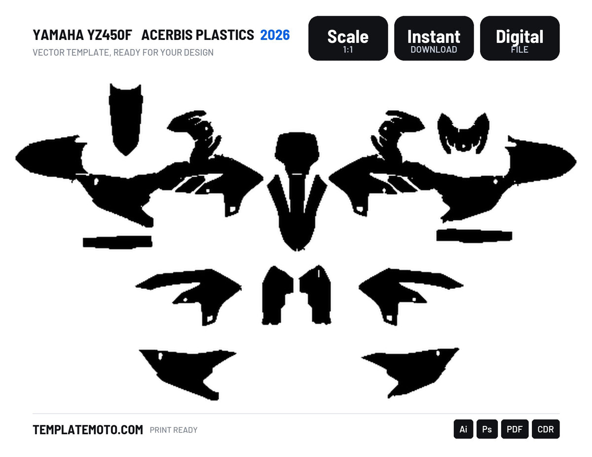 YAMAHA YZ450F 2026 ACERBIS PLASTICS Graphics Template Vector, scale 1:1 vector file