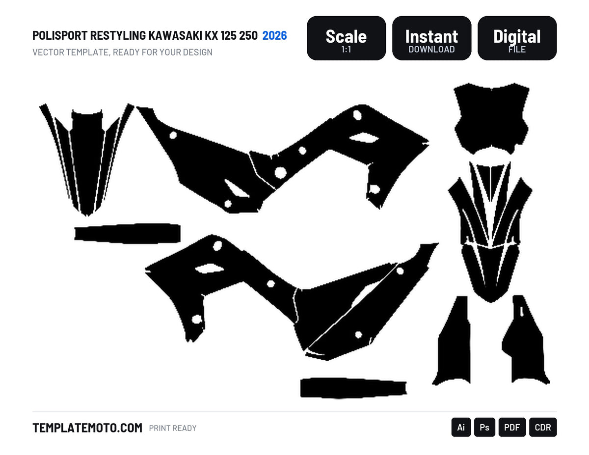 POLISPORT RESTYLING KAWASAKI KX 125 250 2026 Graphics Template Vector, scale 1:1 vector file