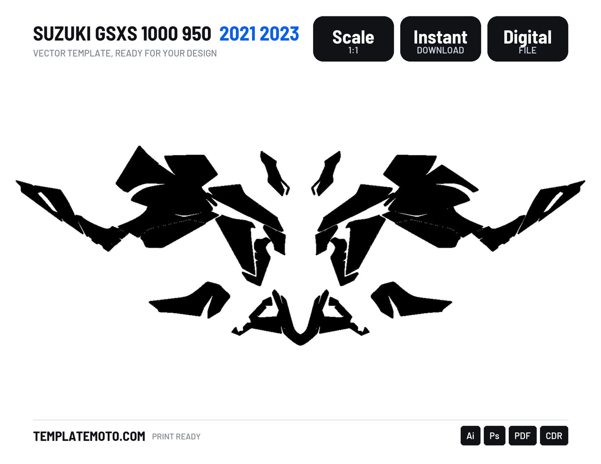 SUZUKI GSXS 1000 950 2021 2023 Graphics Template Vector, scale 1:1 vector file