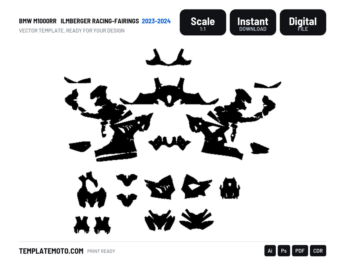 BMW M1000RR 2023 - 2024 ILMBERGER RACING-FAIRINGS Graphics Template Vector, scale 1:1 vector file