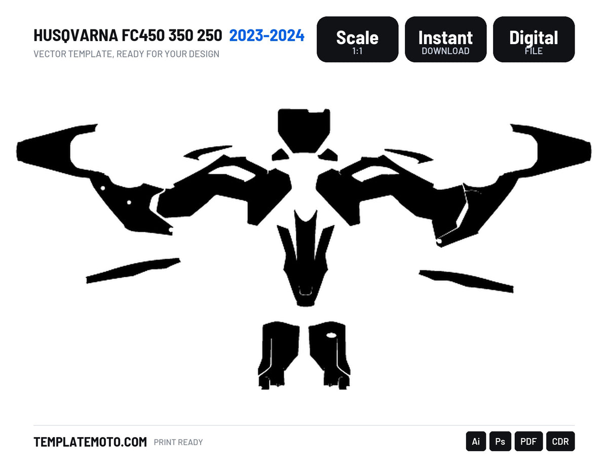 HUSQVARNA FC450 350 250 2023 - 2024 Graphics Template Vector, scale 1:1 vector file