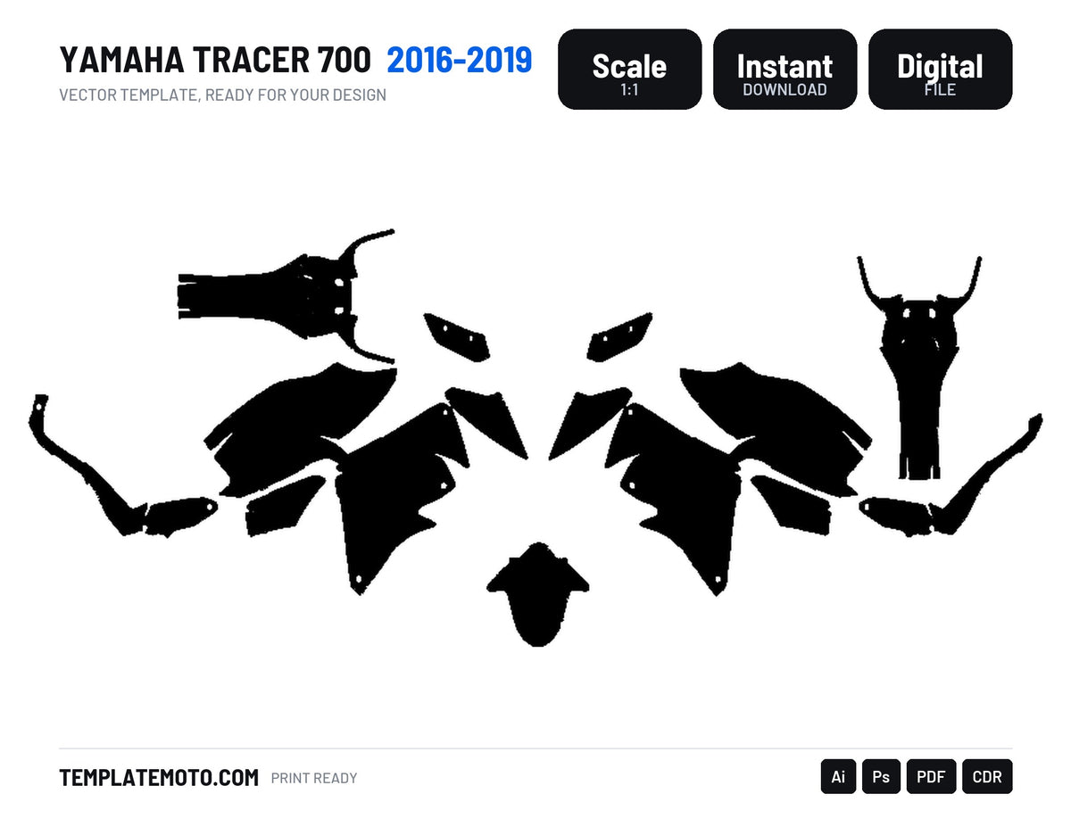YAMAHA TRACER 700 2016-2019 Graphics Template Vector, scale 1:1 vector file