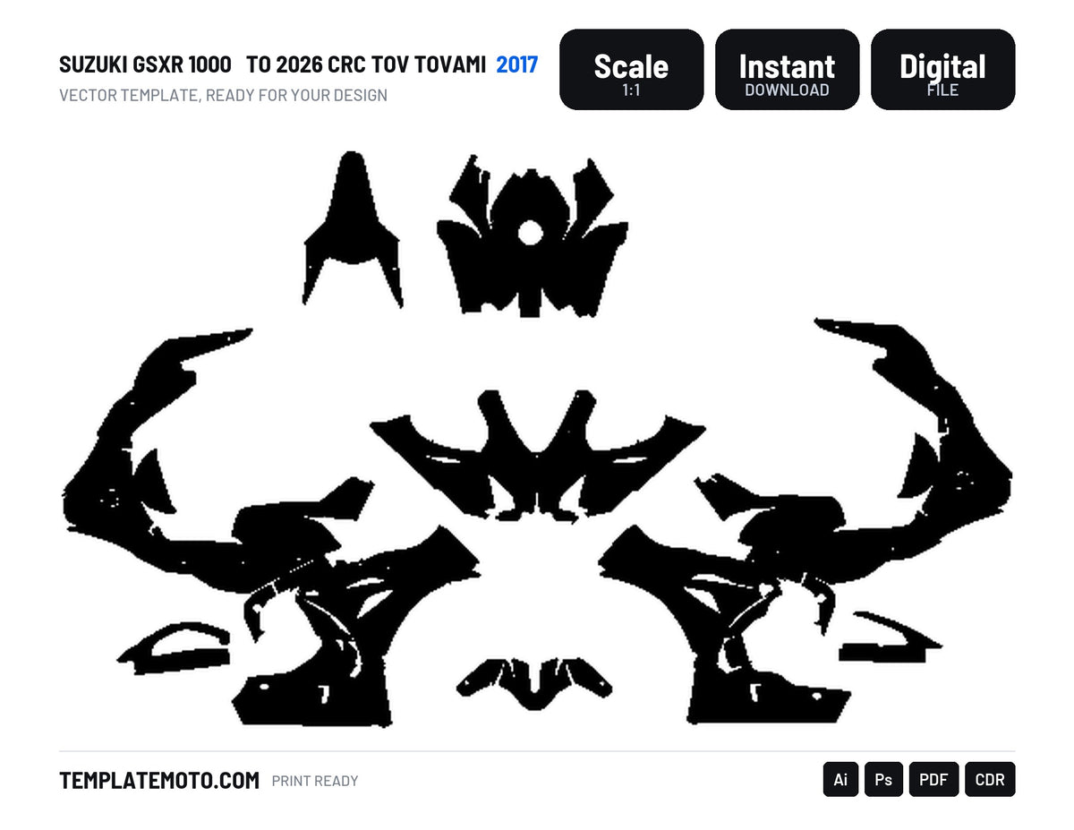 SUZUKI GSXR 1000 2017 TO 2026 CRC TOV TOVAMI Graphics Template Vector, scale 1:1 vector file