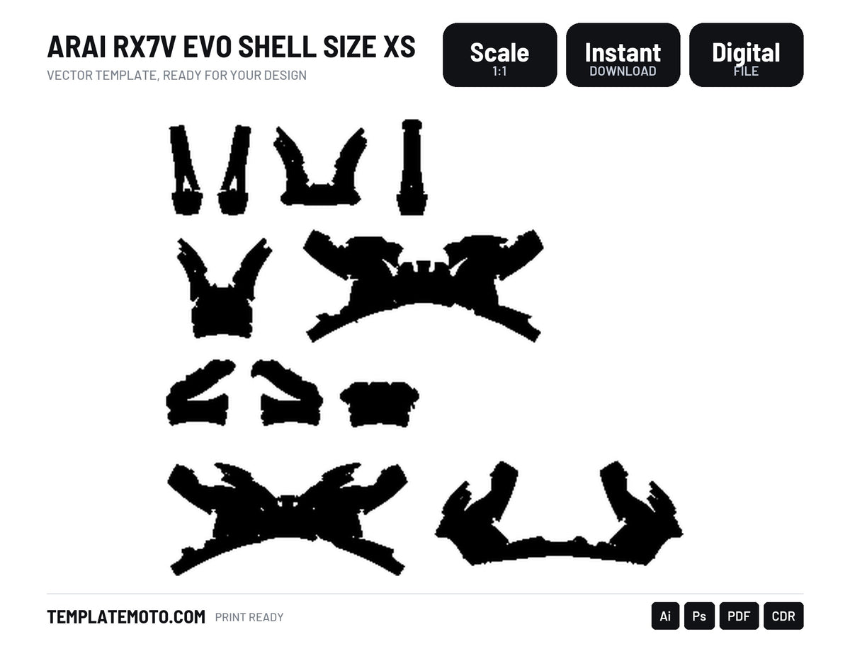 ARAI RX7V EVO SHELL SIZE XS Graphics Template Vector, scale 1:1 vector file