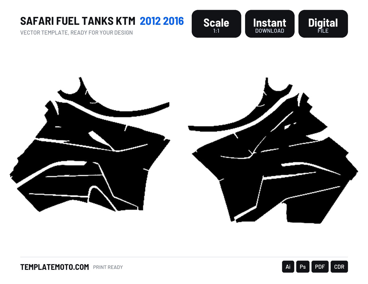 SAFARI FUEL TANKS KTM 2012 2016 Graphics Template Vector, scale 1:1 vector file