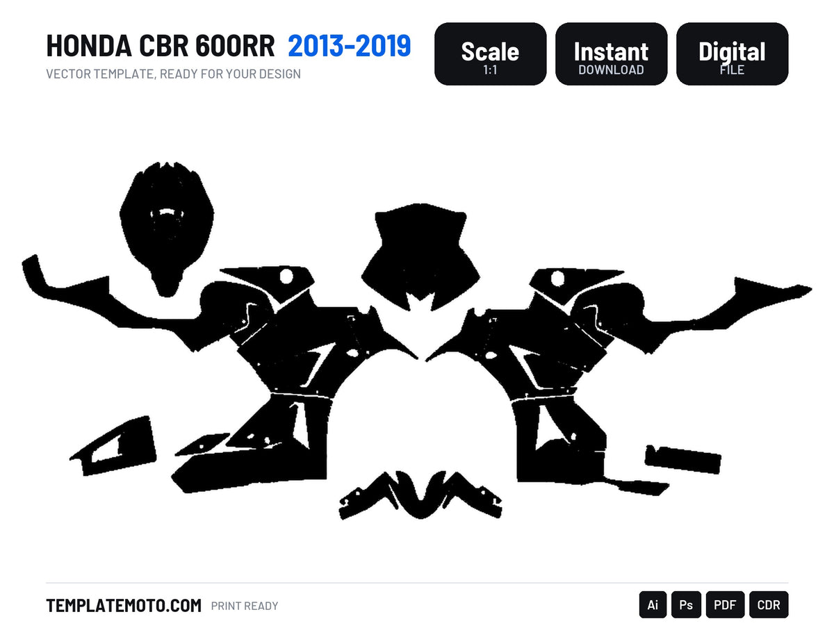 HONDA CBR 600RR 2013-2019 Graphics Template Vector, scale 1:1 vector file