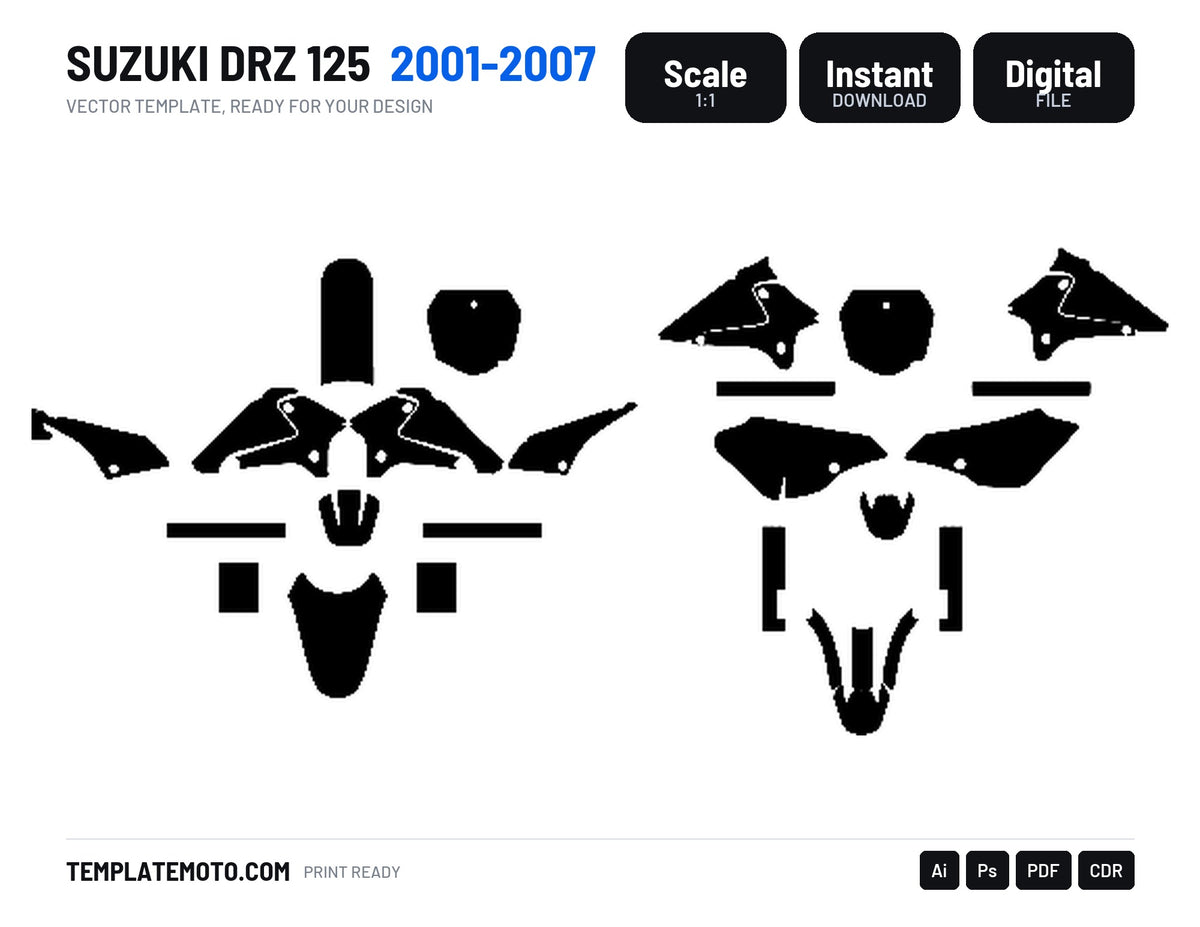 SUZUKI DRZ 125 2001-2007 Graphics Template Vector, scale 1:1 vector file