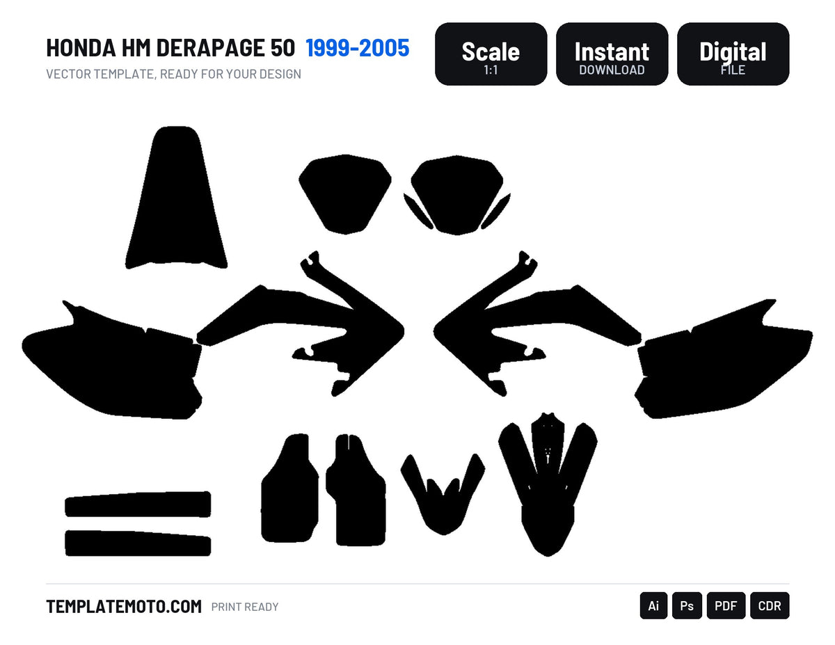 HONDA HM DERAPAGE 50 1999-2005 Graphics Template Vector, scale 1:1 vector file