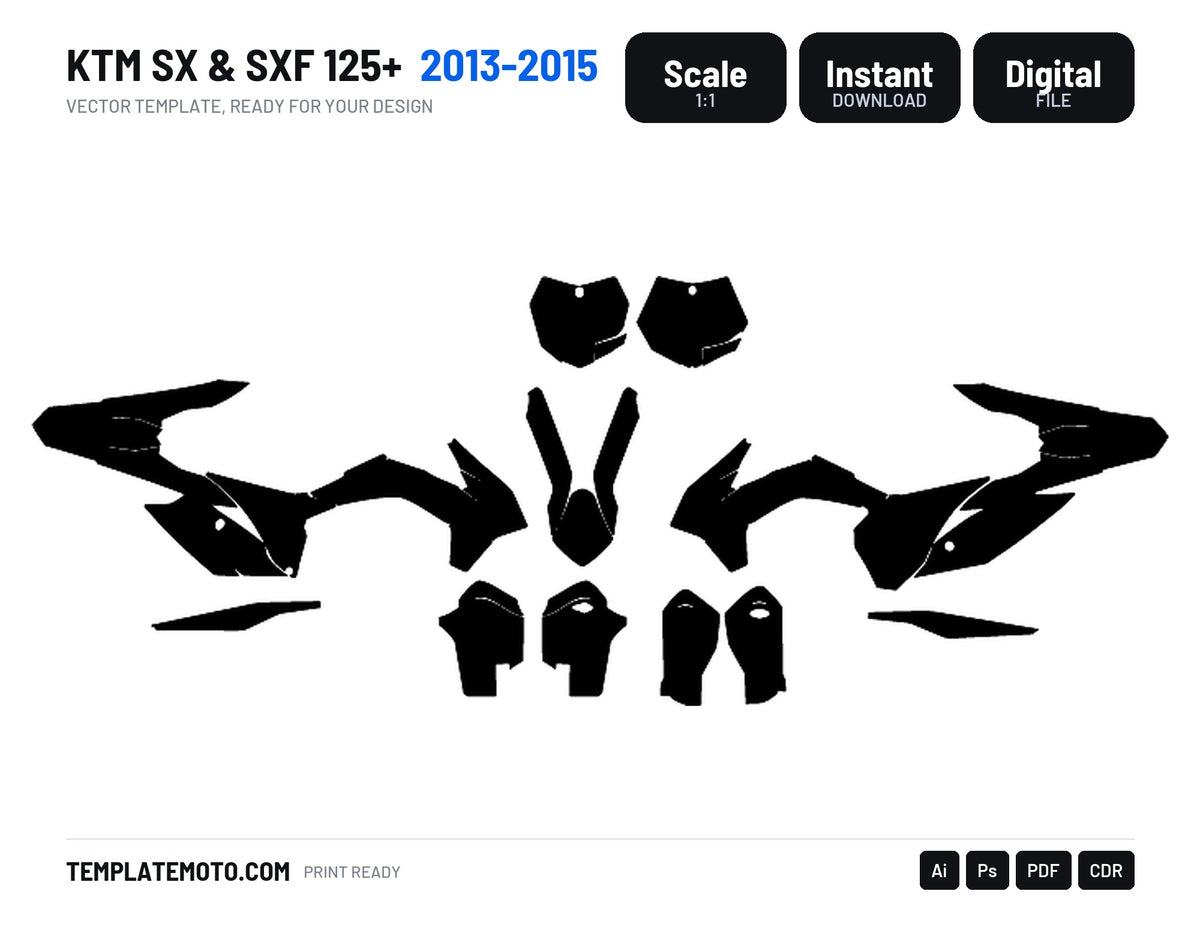 KTM SX & SXF 125+ 2013 2014 2015 Graphics Template Vector, scale 1:1 vector file
