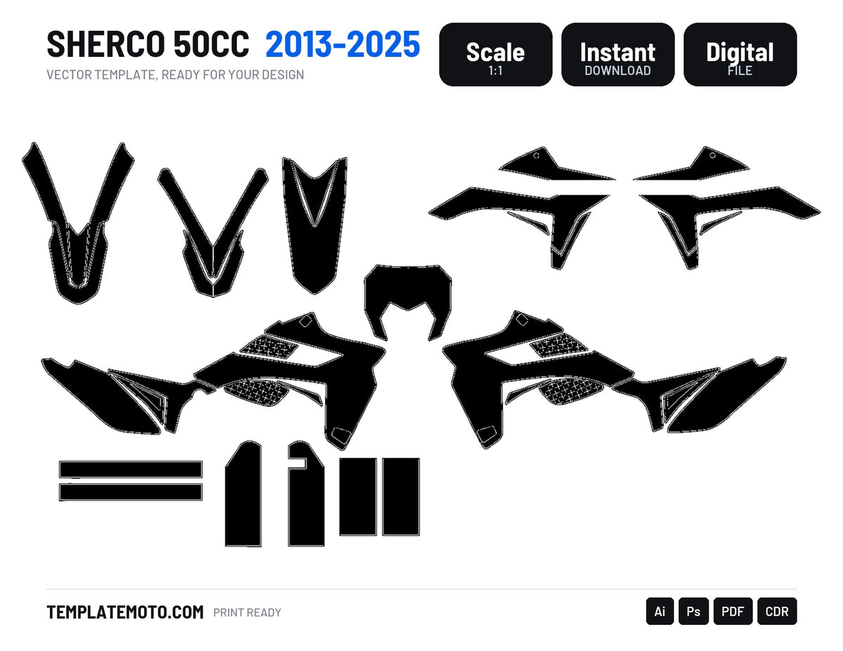 SHERCO 50CC 2013 - 2025 Graphics Template Vector, scale 1:1 vector file