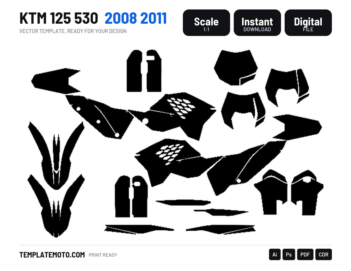 KTM 125 530 2008 2011 Graphics Template Vector, scale 1:1 vector file