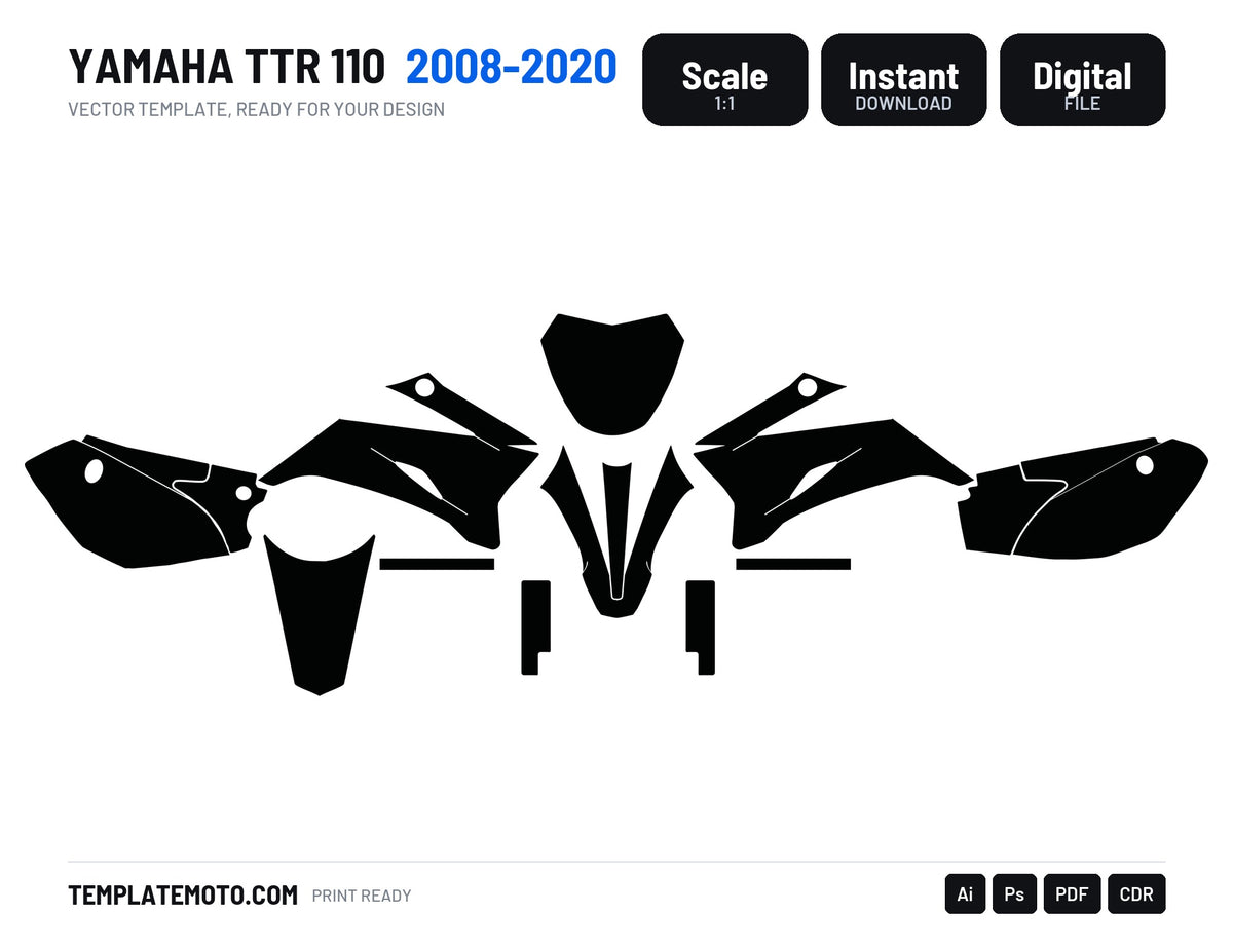 YAMAHA TTR 110 2008-2020 Graphics Template Vector, scale 1:1 vector file