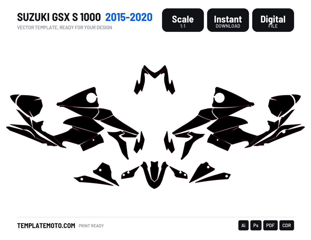 SUZUKI GSX S 1000 2015-2020 Graphics Template Vector, scale 1:1 vector file